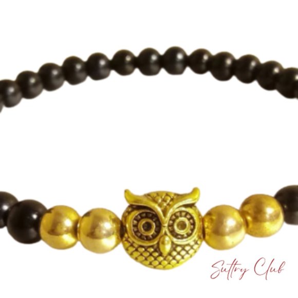 Obsidian And Hematite Alpha Owl Bracelet - Picture 1 of 7